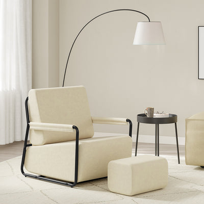 SoBuy | Sofa | Sessel mit Hocker Relax-Sessel beige | 59×74×78 cm | FST99-MI