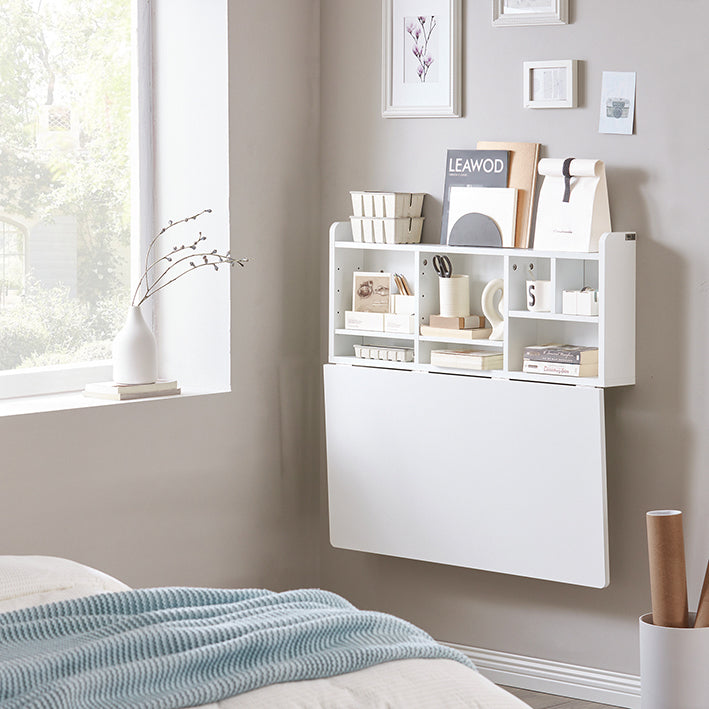 SoBuy | Wandklapptisch mit integriertem Regal | Wandschrank | Esstisch | Weiß | FWT07-II-W