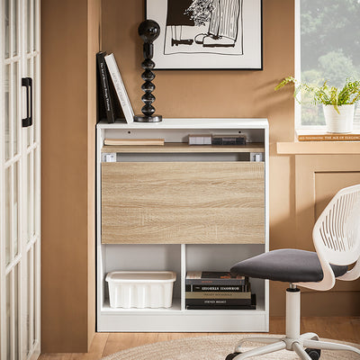 Vorverkauf | SoBuy | Klapptisch mit angebautem Schrank | Schreibtisch klappbar | Weiß/Natur | FWT104-WN