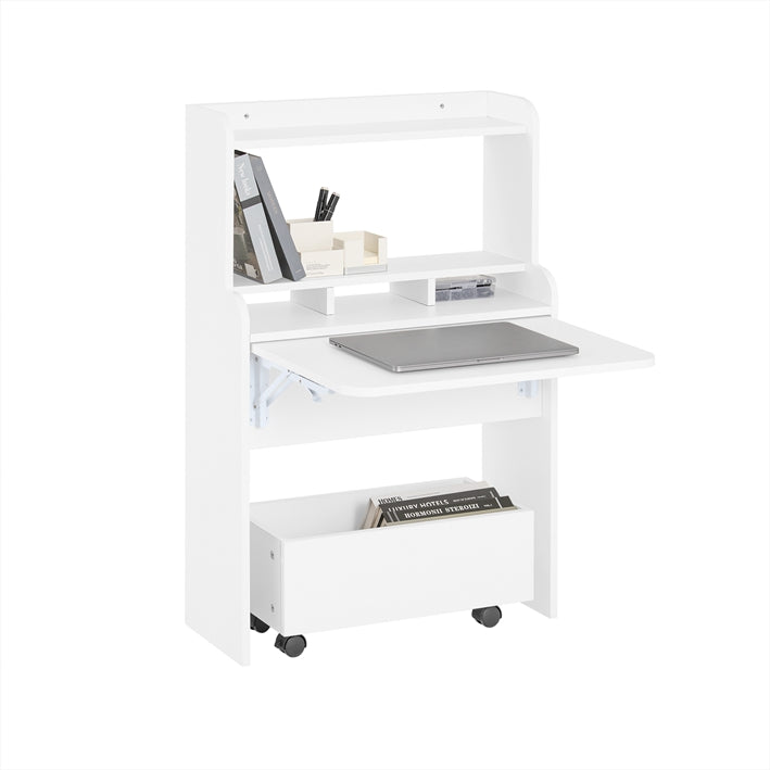 SoBuy | Schreibtisch klappbar | Klapptisch mit Aufbewahrungsbox | Arbeitstisch für Homeoffice | FWT105-W