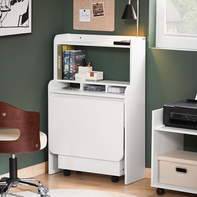 SoBuy | Schreibtisch klappbar | Klapptisch mit Aufbewahrungsbox | Arbeitstisch für Homeoffice | FWT105-II-W