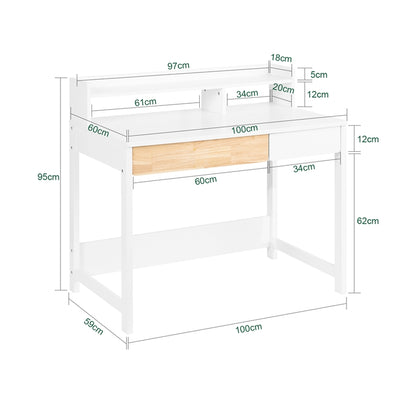 SoBuy | Schreibtisch mit 2 Ablagen | Computertisch | Arbeitstisch für Homeoffice | Weiß | FWT106-W