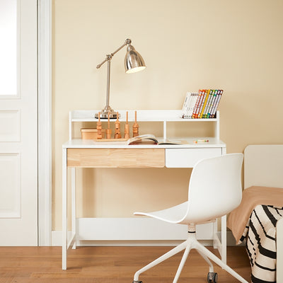 SoBuy | Schreibtisch mit 2 Ablagen | Computertisch | Arbeitstisch für Homeoffice | Weiß | FWT106-W