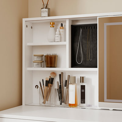 SoBuy Schminktisch mit LED-Beleuchtung, Ladestation und Hocker FWT114-E-W