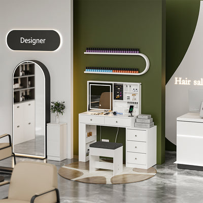 SoBuy Schminktisch mit LED-Beleuchtung, Ladestation und Hocker FWT114-E-W