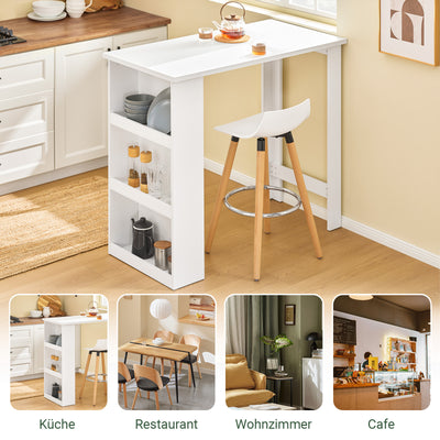 SoBuy Küchentheke Bartisch mit 3 Ablageflächen, Stehtisch für Kleine Räume, Hoher Tresentisch für Küche, Wohnzimmer oder Büro Weiß 112 x 106 x 57 cm FWT17-II-W –