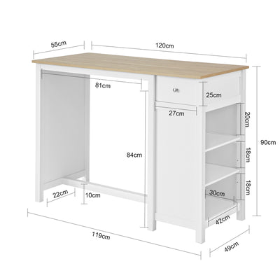SoBuy | Bartisch | Kücheninsel | Küchentisch | weiß-Natur | FWT64-WN