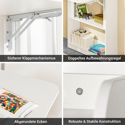 SoBuy | Klapptisch mit 3 Ablagen | Schreibtisch klappbar | Computertisch | Arbeitstisch | Weiß | FWT92-W