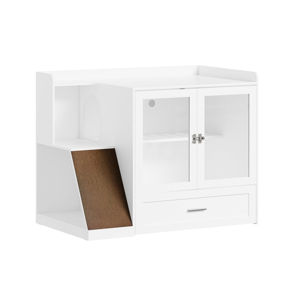 SoBuy Katzentoilettenschrank Katzenklo-Schrank in Weiß mit Schublade 98×60×80 cm HAT02-L-E-W