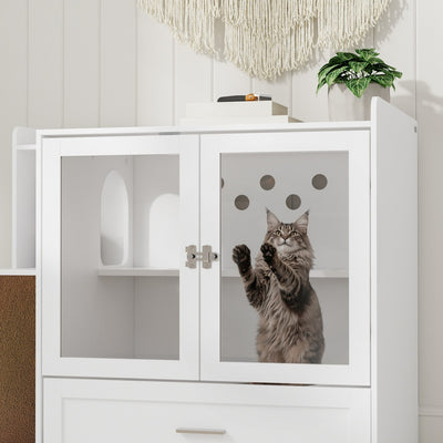 SoBuy Katzentoilettenschrank Katzenklo-Schrank in Weiß mit Schublade 98×60×80 cm HAT02-L-E-W