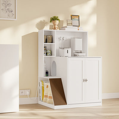SoBuy Katzentoilettenschrank Mehrzweckschrank Kommode Weiß mit Katzenklo-Integration HAT10-E-W