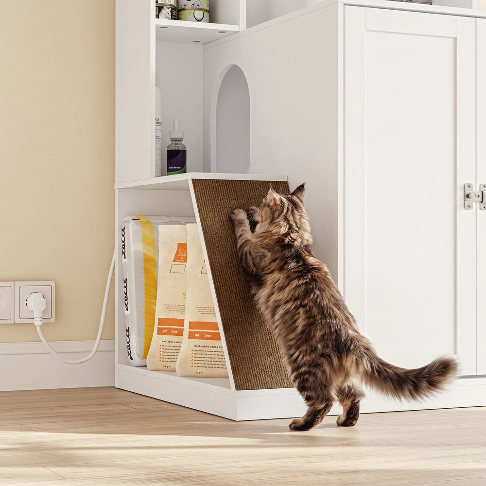 SoBuy Katzentoilettenschrank Mehrzweckschrank Kommode Weiß mit Katzenklo-Integration HAT10-E-W