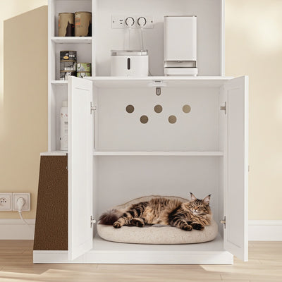 SoBuy Katzentoilettenschrank Mehrzweckschrank Kommode Weiß mit Katzenklo-Integration HAT10-E-W