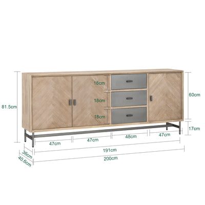 SoBuy | Sideboard Kommode Küchenschrank | 3 Schubladen & 3 Türen | vormontiert & stabil | Gummibaumholz | HFSB05-N