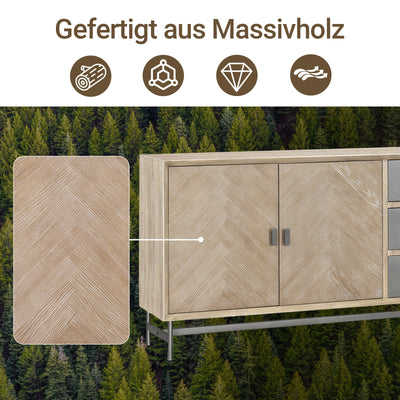 SoBuy | Sideboard Kommode Küchenschrank | 3 Schubladen & 3 Türen | vormontiert & stabil | Gummibaumholz | HFSB05-N