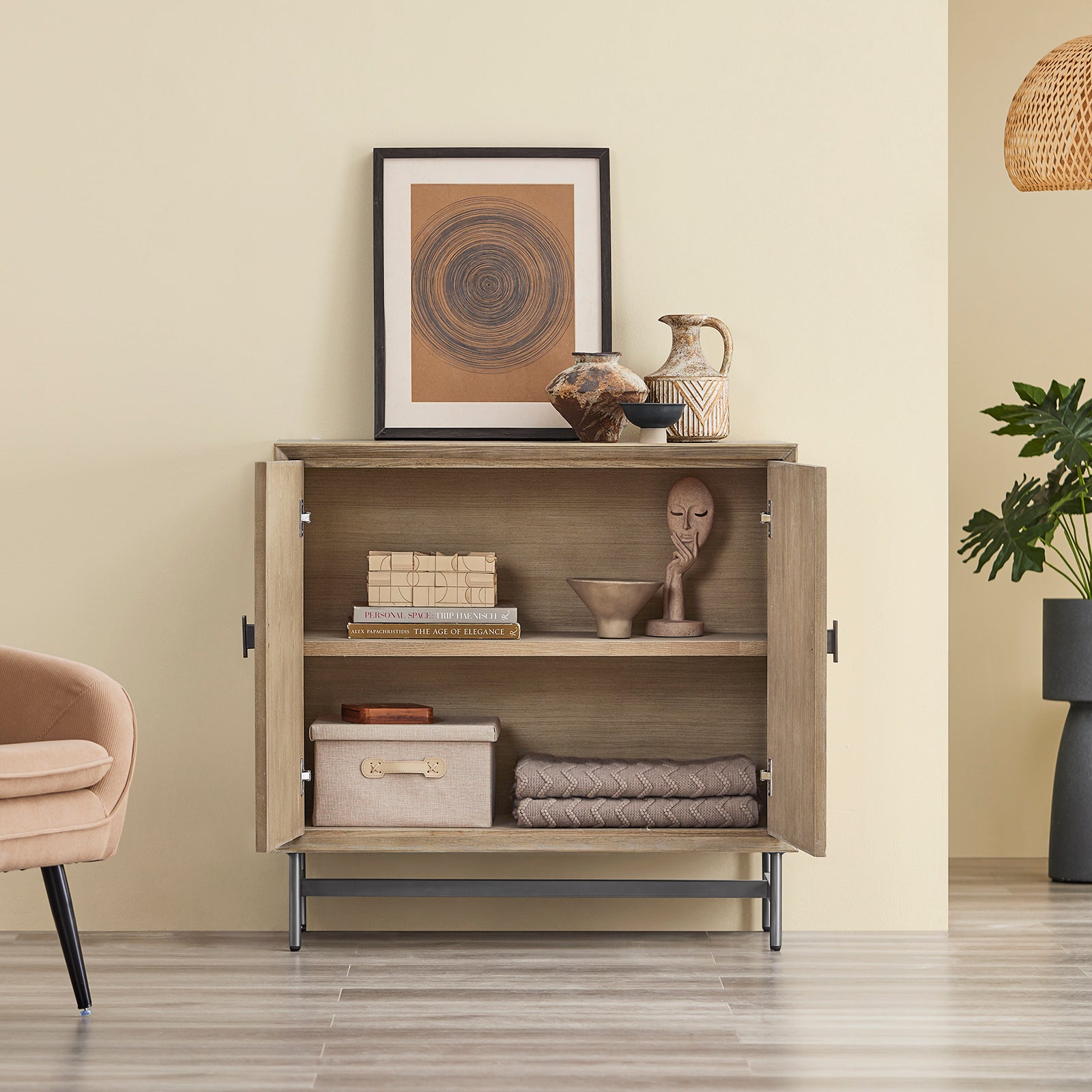 SoBuy | Sideboard Kommode Küchenschrank | vormontiert & stabil | 2 Türen | Gummibaumholz | HFSB06-N