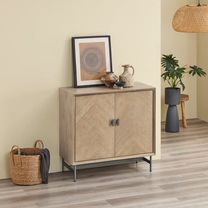 SoBuy | Sideboard Kommode Küchenschrank | vormontiert & stabil | 2 Türen | Gummibaumholz | HFSB06-N