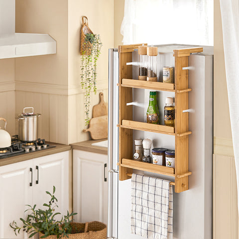 SoBuy | Küchenregal | Gewürzregal verstellbar | Hängeregal für Kühlschrank | Bambus | KCR03-N