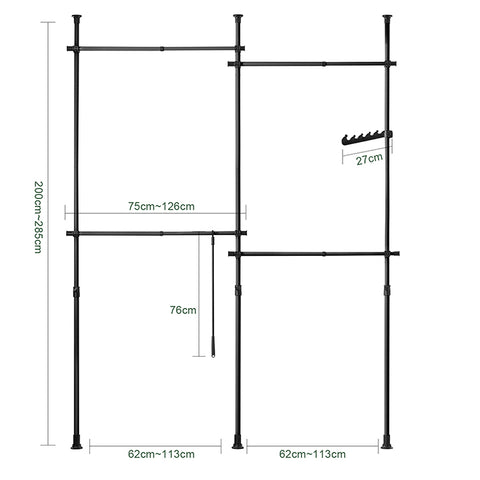 SoBuy | Teleskop Kleiderstange | Kleiderstangen System | Regalsystem | schwarz | KLS03-SCH