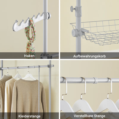 SoBuy Teleskop Kleiderständer, robuster Kleiderstange, verstellbarer offener Kleiderschrank mit Ablagen für Schlafzimmer, Garderobenständer, Hellgrau KLS04-II-HG –