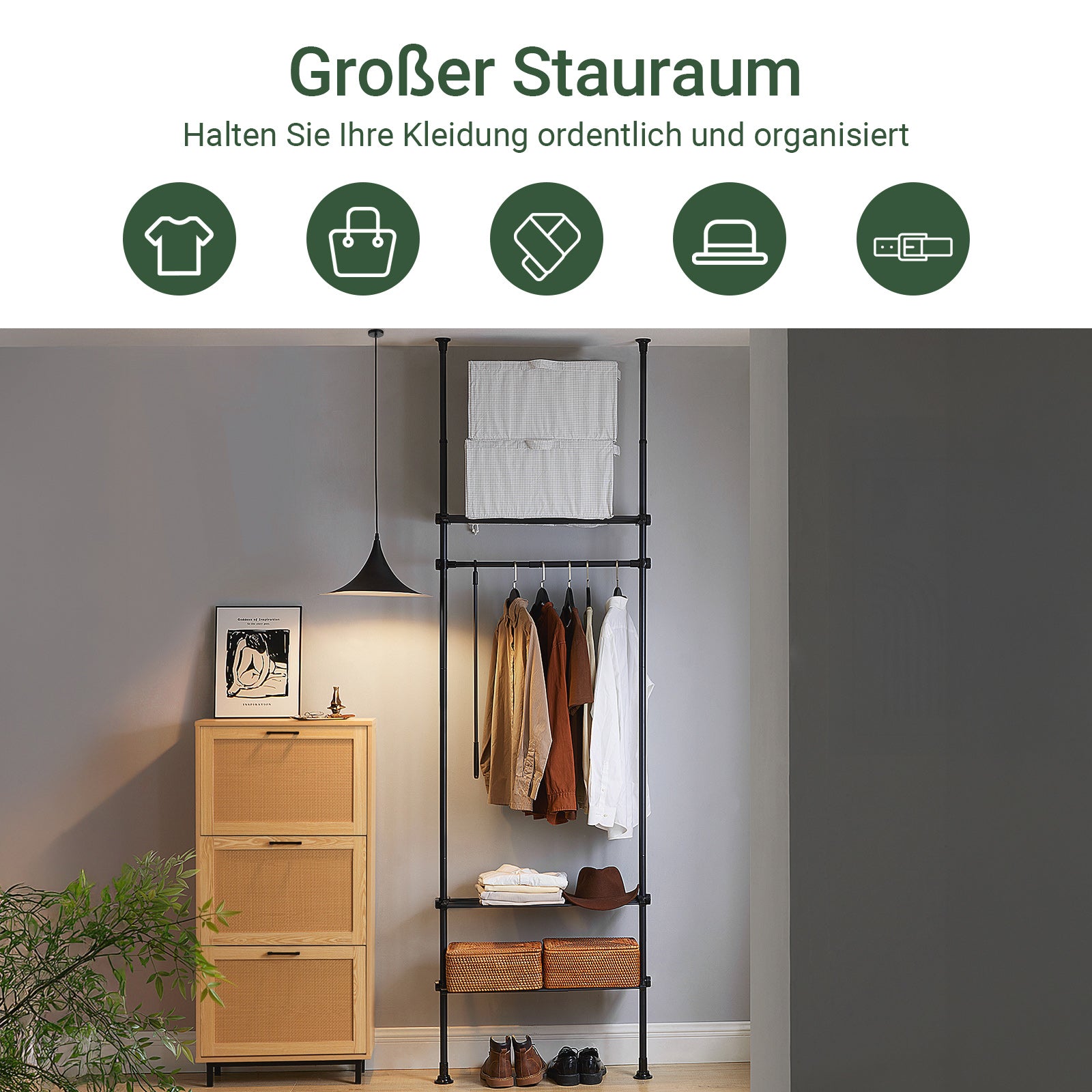 SoBuy | Teleskop Kleiderstange | Kleiderstangen System | Schwarz | KLS07-SCH