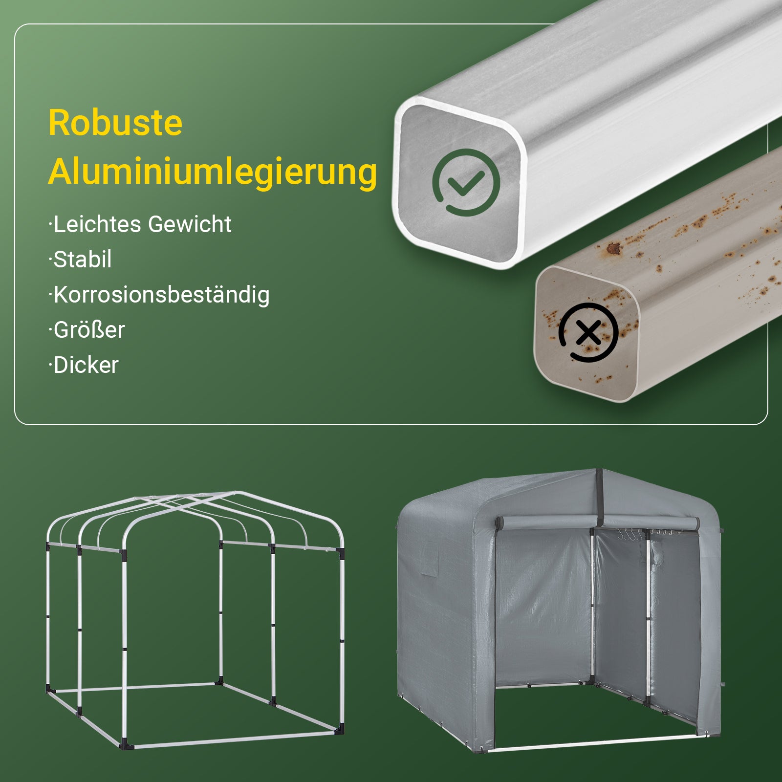 SoBuy | Foliengerätehaus | Fahrradgarage wetterfest Geräteschuppen | Grau 159x165x219cm KLS11-L-DG