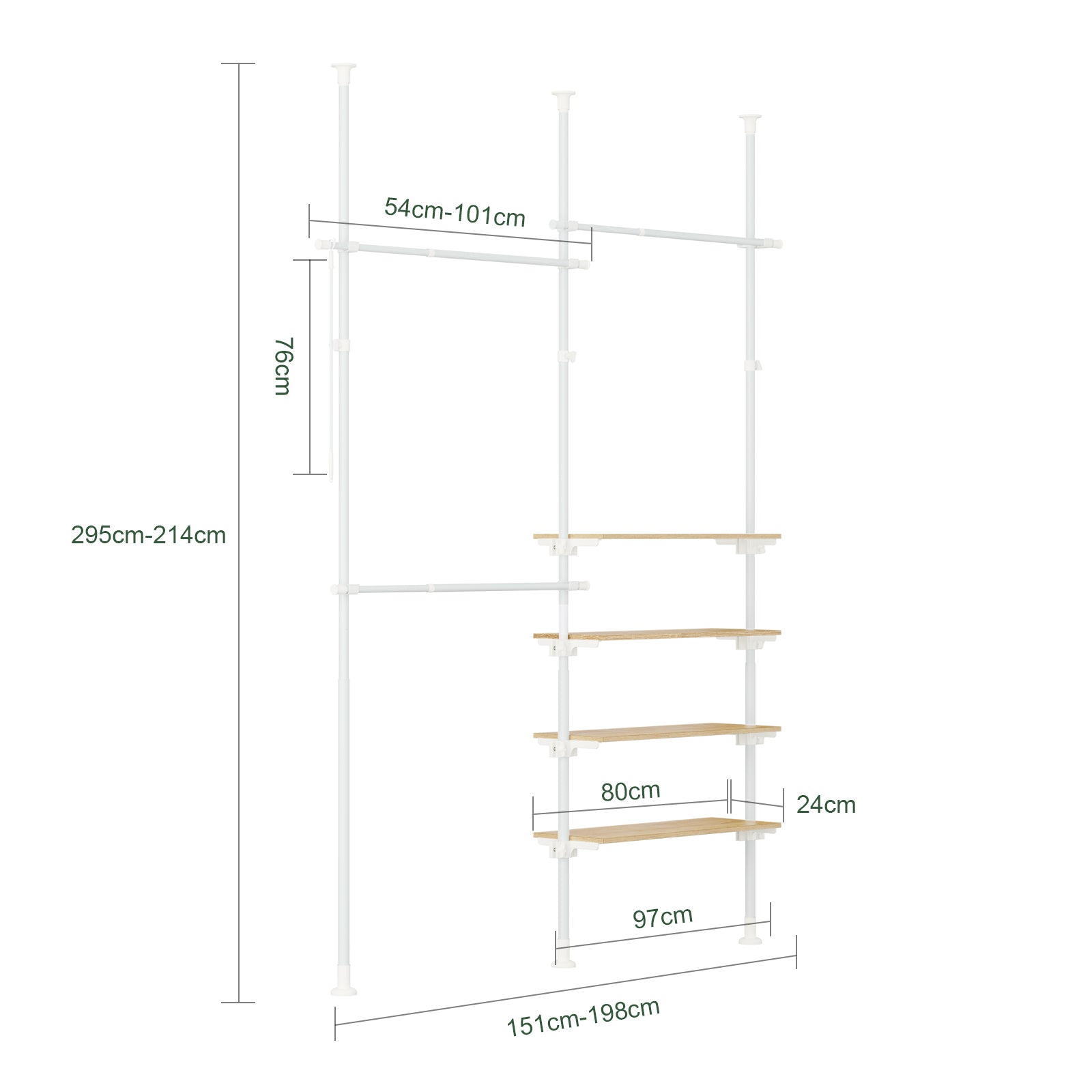 SoBuy | Teleskop Kleiderstange | mit Ablagen & Garderobenstangen | Weiß Natur | KLS17-WN