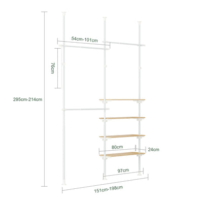 SoBuy | Teleskop Kleiderstange | mit Ablagen & Garderobenstangen | Weiß Natur | KLS17-WN