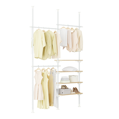 SoBuy | Teleskop Kleiderstange | mit Ablagen & Garderobenstangen | Weiß Natur | KLS17-WN