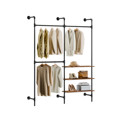SoBuy | Kleiderstange festes Rohr-Kleiderregal | mit 3 Kleiderstangen & 3 Ablagen | Schwarz | KLS18-SCH