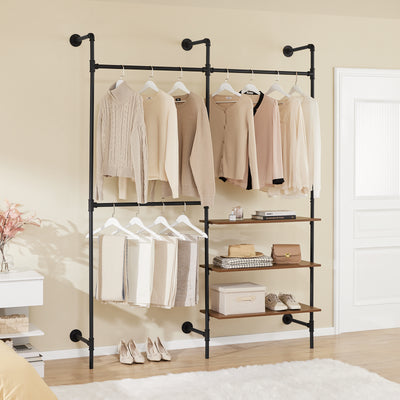 SoBuy | Kleiderstange festes Rohr-Kleiderregal | mit 3 Kleiderstangen & 3 Ablagen | Schwarz | KLS18-SCH