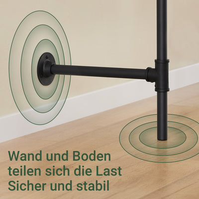 SoBuy | Kleiderstange festes Rohr-Kleiderregal | mit 3 Kleiderstangen & 3 Ablagen | Schwarz | KLS18-SCH