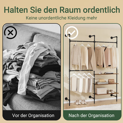 SoBuy | Kleiderstange festes Rohr-Kleiderregal | mit 3 Kleiderstangen & 3 Ablagen | Schwarz | KLS18-SCH