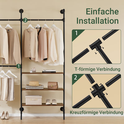SoBuy | Kleiderstange festes Rohr-Kleiderregal | mit 3 Kleiderstangen & 3 Ablagen | Schwarz | KLS18-SCH