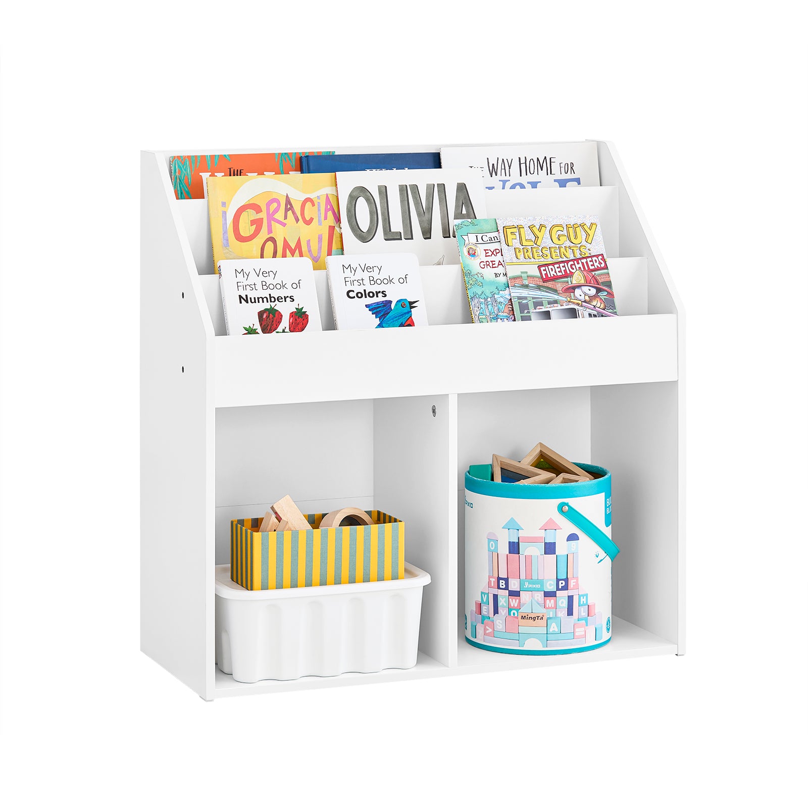 SoBuy | Kinderbücherregal | Zeitungsständer Kinderzimmer | Aufbewahrungsregal Weiß | KMB01-II-W