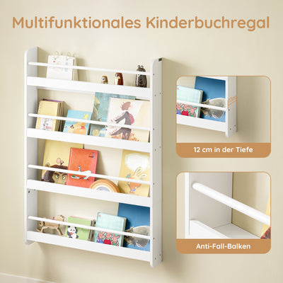 SoBuy | Kinder Bücherregal | Wandregal für Kinder | mit 4 Ablagen | KMB08-II-W