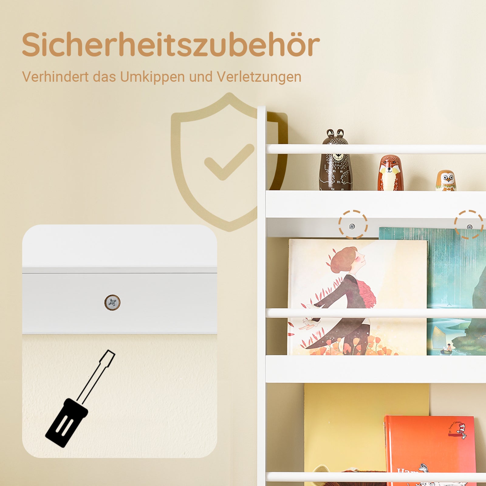 SoBuy | Kinder Bücherregal | Wandregal für Kinder | mit 4 Ablagen | KMB08-II-W