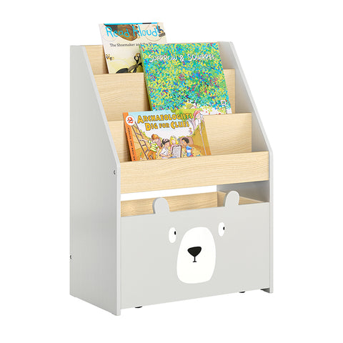 SoBuy | Kinderbücherregal | Spielzeugtruhe | Aufbewahrungsregal Kinderzimmer | Grau/Natur| KMB104-HG