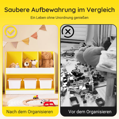 SoBuy | Kinderbücherregal | Spielzeugtruhe | Aufbewahrungsregal Kinderzimmer | Gelb/Weiß | KMB107-G