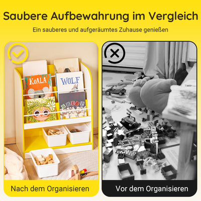 SoBuy | Kinderbücherregal | Zeitungsständer | Aufbewahrungsregal | Gelb/Weiß| KMB108-G
