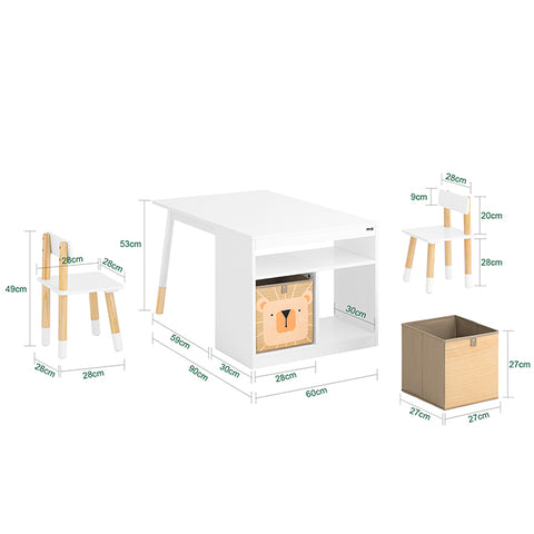 SoBuy | Kindertisch mit 2 Stühlen | Kindersitzgruppe mit Stauraum | Spieltisch | Tisch Stuhl Set | Weiß | KMB113-W