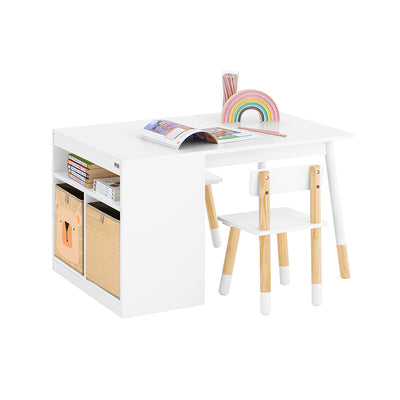 SoBuy | Kindertisch mit 2 Stühlen | Kindersitzgruppe mit Stauraum | Basteltisch kind | Tisch Stuhl Set | Weiß