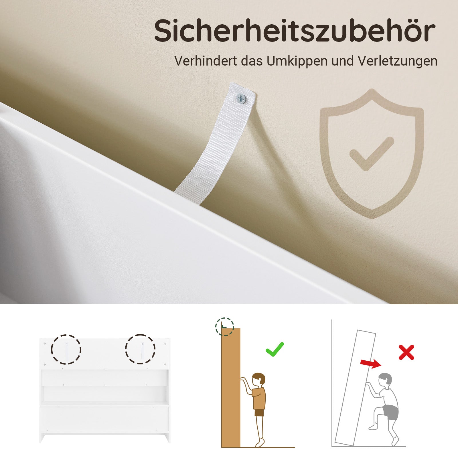 SoBuy | Kinderregal | mit 3 Ablagefächern | Spielzeug Aufbewahrung Regal | Weiß & Praktisch 100x80x30 | KMB118-W