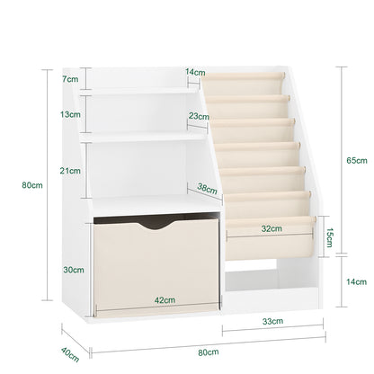 SoBuy | Montessori Bücherregal Kinder | Kinderregal mit Stofftaschen | Weiß | KMB119-W