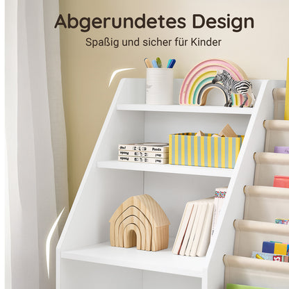 SoBuy | Montessori Bücherregal Kinder | Kinderregal mit Stofftaschen | Weiß | KMB119-W