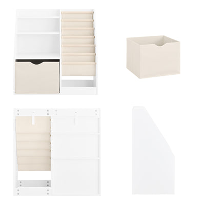 SoBuy | Montessori Bücherregal Kinder | Kinderregal mit Stofftaschen | Weiß | KMB119-W