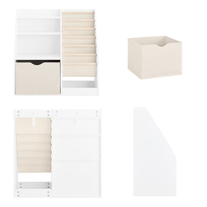 SoBuy | Montessori Bücherregal Kinder | Kinderregal mit Stofftaschen | Weiß | KMB119-W