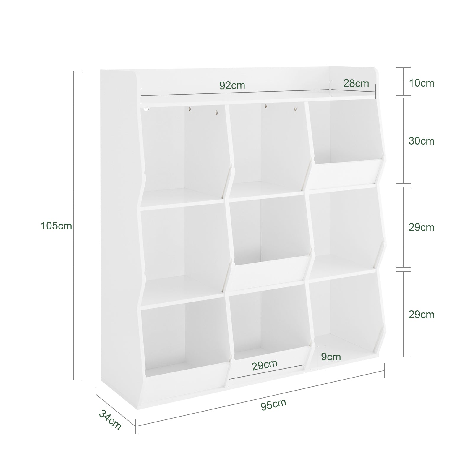 SoBuy | Kinder Bücherregal für Kinder | mit 9 offenen Fächern | Weiß | 95x105x34cm | KMB120-W