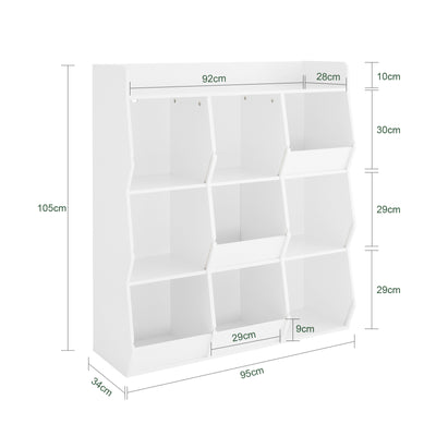 SoBuy | Kinder Bücherregal für Kinder | mit 9 offenen Fächern | Weiß | 95x105x34cm | KMB120-W