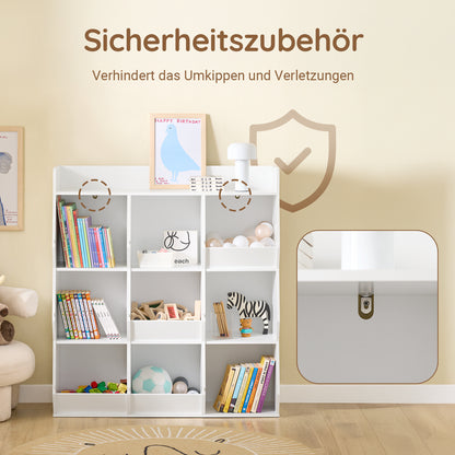 SoBuy | Kinder Bücherregal für Kinder | mit 9 offenen Fächern | Weiß | 95x105x34cm | KMB120-W